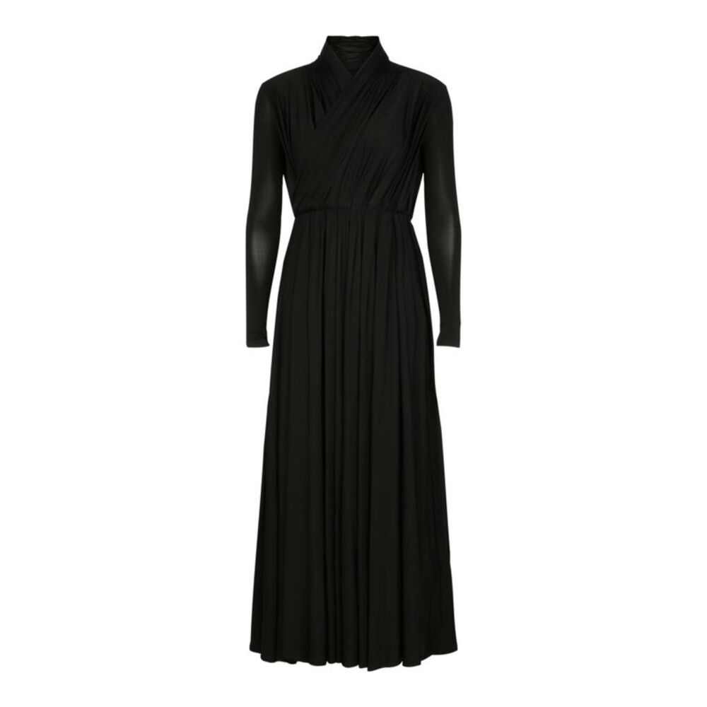 Balenciaga Draped Ruched Midi Dress Black Womens